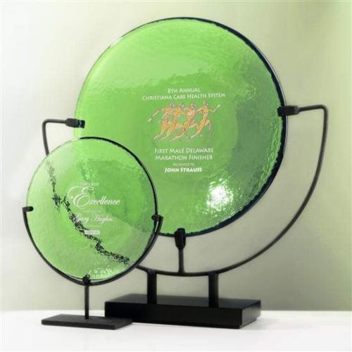 Corporate Awards - Glass Awards - Art Glass Awards - Spinoza Celery Circle Glass Award