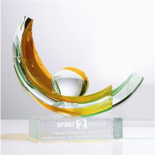 Corporate Awards - Glass Awards - Art Glass Awards - Amber Sphere Arch & Crescent Glass Award