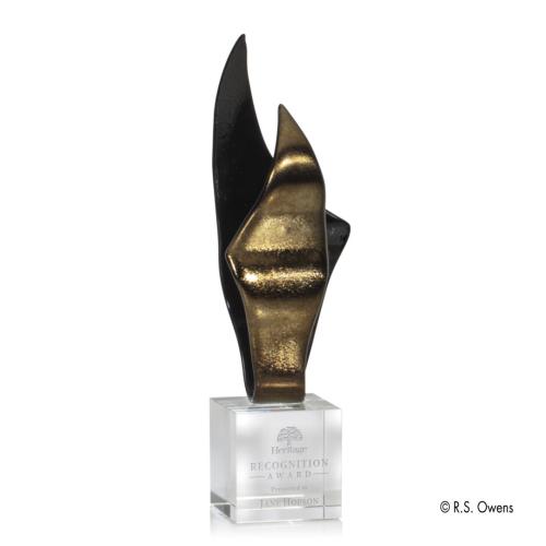 Corporate Awards - Glass Awards - Art Glass Awards - Gold Blaze Flame Glass Award