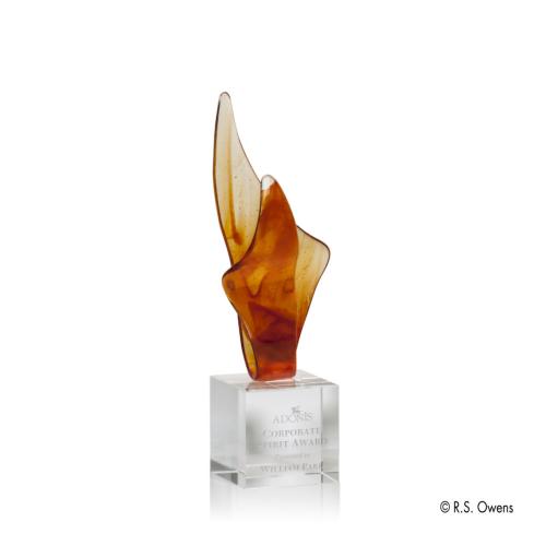 Corporate Awards - Glass Awards - Art Glass Awards - Amber Blaze Flame Glass Award