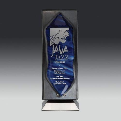 Corporate Awards - Glass Awards - Art Glass Awards - Bow Rectangle Glass Award