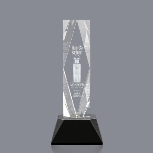 Corporate Awards - Crystal Awards - President 3D Black on Base Obelisk Crystal Award