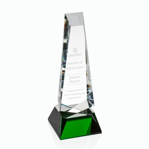 Corporate Awards - Rustern Green  on Base Obelisk Crystal Award