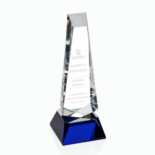 Corporate Awards - Rustern Blue  on Base Obelisk Crystal Award
