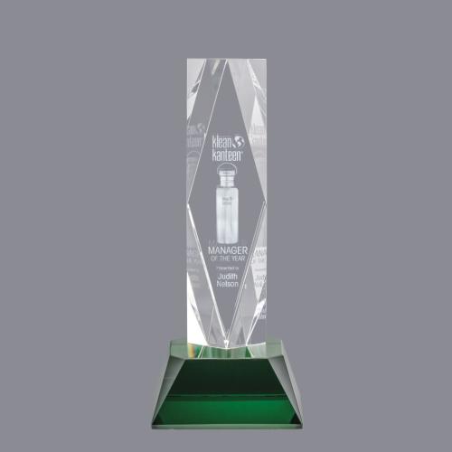 Corporate Awards - Crystal Awards - President 3D Green on Base Crystal Award