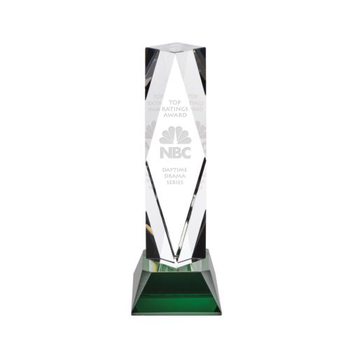 Corporate Awards - Diamond Shaped Crystal Trophy Award on Green Base