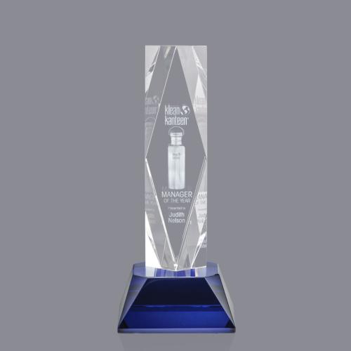 Corporate Awards - Crystal Awards - President 3D Blue  on Base Crystal Award