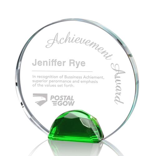 Corporate Awards - Glass Awards - Colored Glass Awards - Maplin Green  Circle Crystal Award