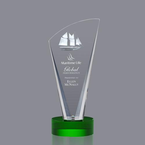 Corporate Awards - Crystal Awards - Brampton 3D Green  Peak Crystal Award