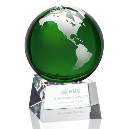 Corporate Awards - Sales Awards - Blythwood Globe Green Spheres Crystal Award