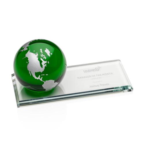 Corporate Awards - Glass Awards - Colored Glass Awards - Fairfield Globe Green Spheres Crystal Award