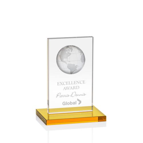 Corporate Awards - Brannigan Globe Amber Rectangle Crystal Award