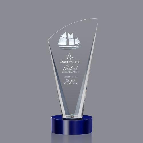 Corporate Awards - Crystal Awards - Brampton 3D Blue  Peak Crystal Award