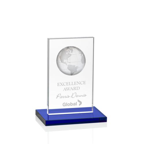 Corporate Awards - Brannigan Globe Blue Rectangle Crystal Award