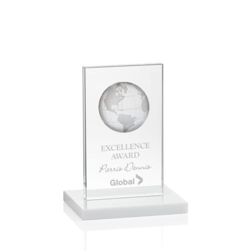 Corporate Awards - Brannigan Globe White  Rectangle Crystal Award