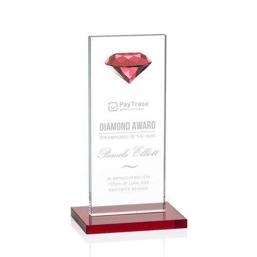 Corporate Awards - Crystal Awards - Diamond Awards - Bayview Gemstone Ruby Obelisk Crystal Award