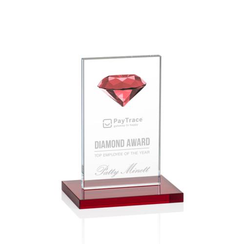 Corporate Awards - Crystal Awards - Crystal Diamond Awards - Bayview Gemstone Ruby Obelisk Crystal Award
