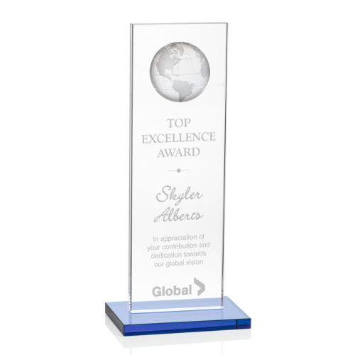 Corporate Awards - Brannigan Globe Sky Blue Rectangle Crystal Award