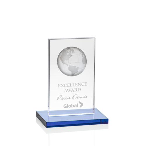 Corporate Awards - Brannigan Globe Sky Blue Rectangle Crystal Award