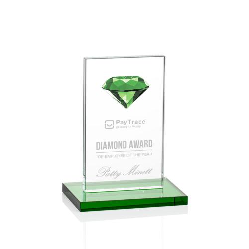 Corporate Awards - Crystal Awards - Crystal Diamond Awards - Bayview Gemstone Emerald Obelisk Crystal Award