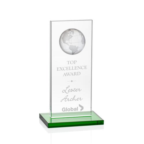 Corporate Awards - Brannigan Globe Green  Rectangle Crystal Award
