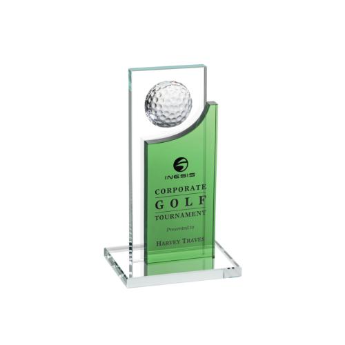 Corporate Awards - Glass Awards - Colored Glass Awards - Redmond Golf Green Rectangle Crystal Award