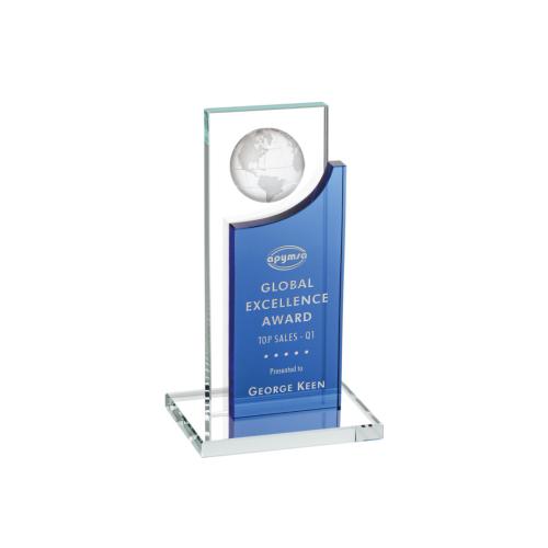 Corporate Awards - Sherwood Globe Blue Rectangle Crystal Award