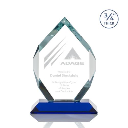 Corporate Awards - Glass Awards - Colored Glass Awards - Royal Diamond Blue Crystal Award
