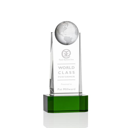 Corporate Awards - Sherbourne Globe Green  on Base Obelisk Crystal Award