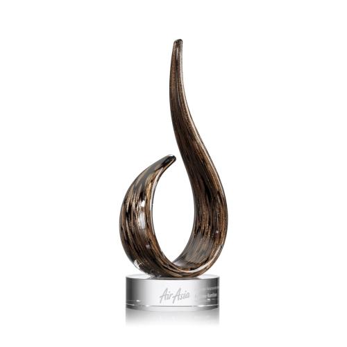 Corporate Awards - Glass Awards - Art Glass Awards - Golden Blaze Clear Flame Glass Award