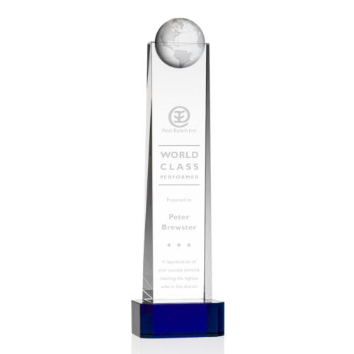Corporate Awards - Sherbourne Globe Blue on Base Obelisk Crystal Award