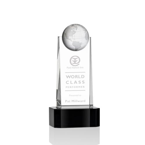 Corporate Awards - Sherbourne Globe Black on Base Obelisk Crystal Award