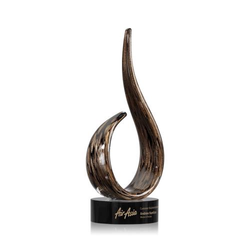Corporate Awards - Glass Awards - Art Glass Awards - Golden Blaze Black Flame Glass Award