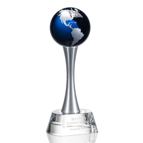Corporate Awards - Willshire Globe Blue  Spheres Crystal Award