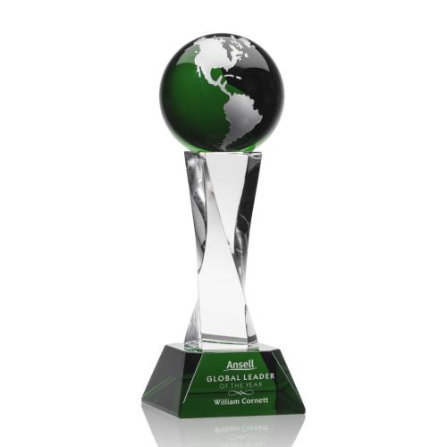 Corporate Awards - Crystal Awards - Crystal Globe Awards  - Langport Globe Green Spheres Crystal Award
