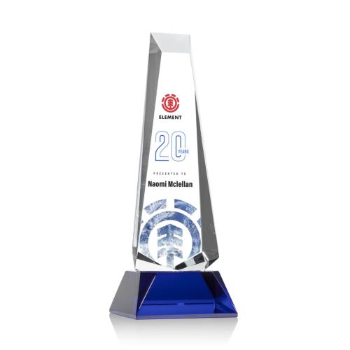 Corporate Awards - Rustern Full Color Blue on Base Obelisk Crystal Award