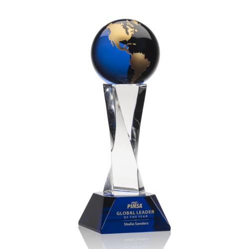 Corporate Awards - Crystal Awards - Globe Awards  - Langport Globe Blue Spheres Crystal Award