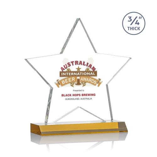 Corporate Awards - Chippendale Full Color Amber  Star Crystal Award