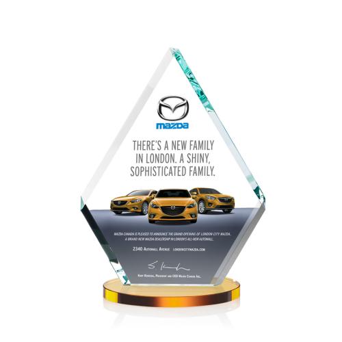 Corporate Awards - Canton Full Color Amber Diamond Crystal Award