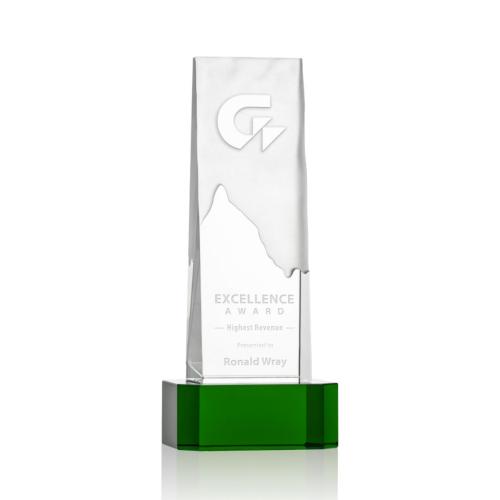 Corporate Awards - Crystal Awards - Crystal Pillar Awards - Rushmore Green on Base Obelisk Crystal Award