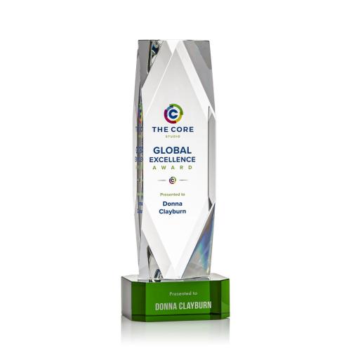Corporate Awards - Delta Full Color Green on Base Obelisk Crystal Award