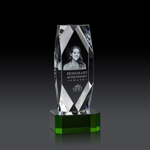 Corporate Awards - Delta 3D Green on Base Obelisk Crystal Award