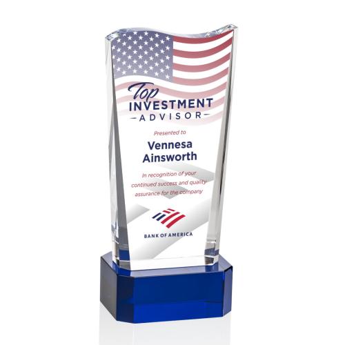 Corporate Awards - Violetta Full Color Blue on Base Arch & Crescent Crystal Award