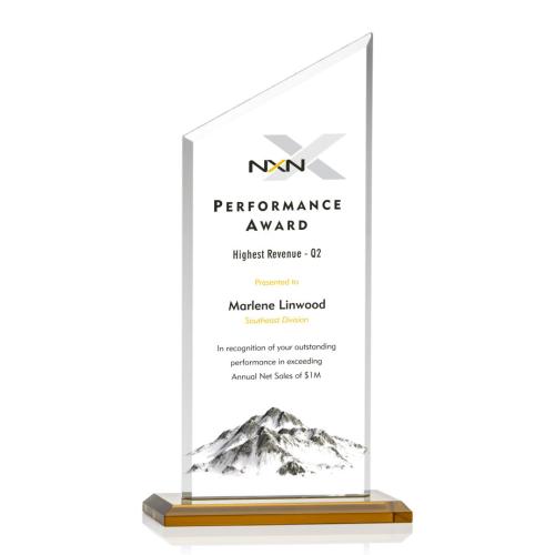 Corporate Awards - Conacher Full Color Amber Peak Crystal Award