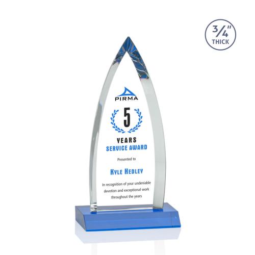 Corporate Awards - Shildon Full Color Sky Blue Arch & Crescent Crystal Award