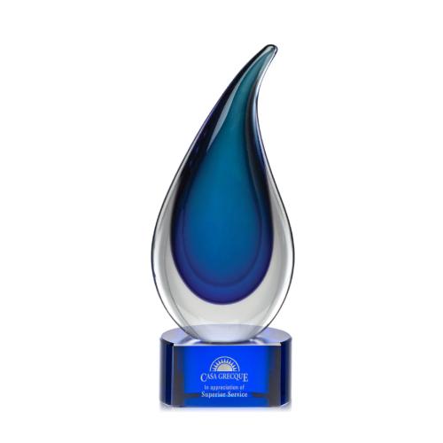 Corporate Awards - Glass Awards - Art Glass Awards - Delray Blue on Paragon Base Flame Glass Award