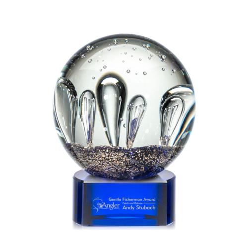 Corporate Awards - Glass Awards - Art Glass Awards - Serendipity Blue on Paragon Base Spheres Glass Award