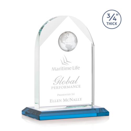 Corporate Awards - Blake Globe Sky Blue Arch & Crescent Crystal Award