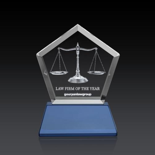 Corporate Awards - Crystal Awards - Genosee on Base (3D) - Sky Blue