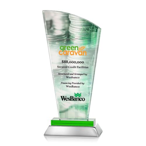 Corporate Awards - Hansen Full Color Green Peak Crystal Award